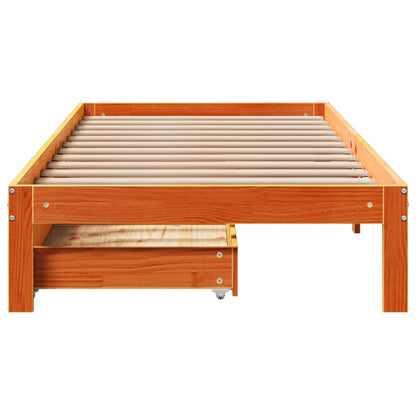 Cadre de lit avec tiroirs sans matelas cire marron 75x190 cm