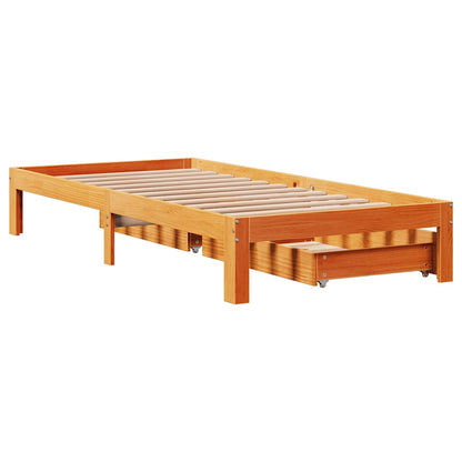 Cadre de lit avec tiroirs sans matelas cire marron 75x190 cm