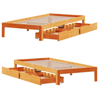 Cadre de lit avec tiroirs sans matelas cire marron 75x190 cm