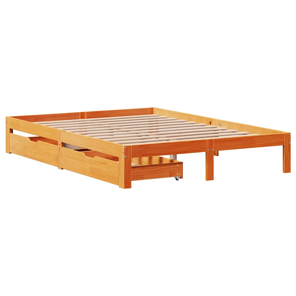 Cadre de lit avec tiroirs sans matelas cire marron 120x190 cm