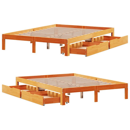 Cadre de lit avec tiroirs sans matelas cire marron 120x190 cm