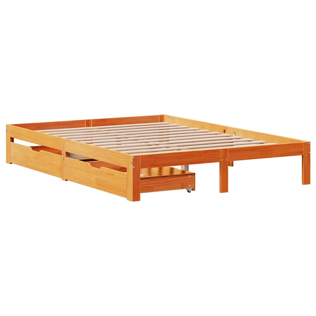 Cadre de lit avec tiroirs sans matelas cire marron 135x190 cm