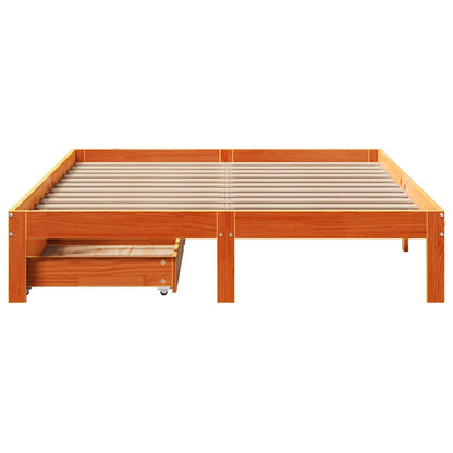 Cadre de lit avec tiroirs sans matelas cire marron 140x190 cm