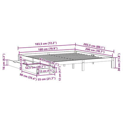 Cadre de lit avec tiroirs sans matelas cire marron 180x200 cm