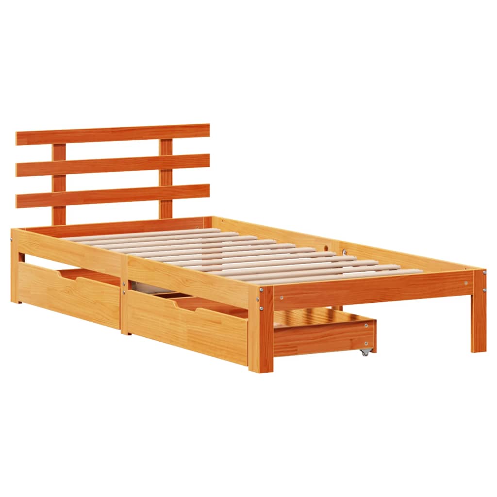 Cadre de lit avec tiroirs sans matelas cire marron 75x190 cm