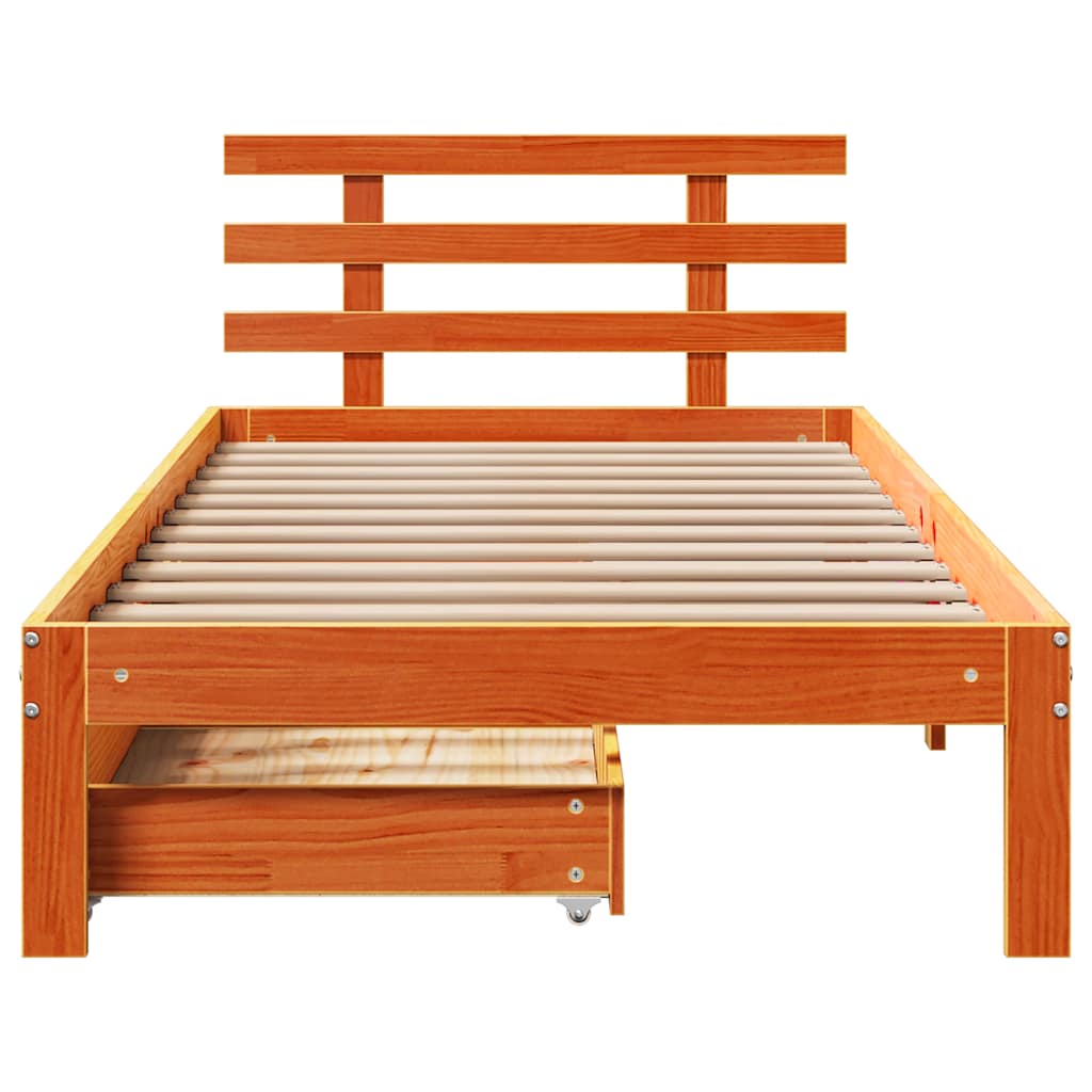 Cadre de lit avec tiroirs sans matelas cire marron 75x190 cm