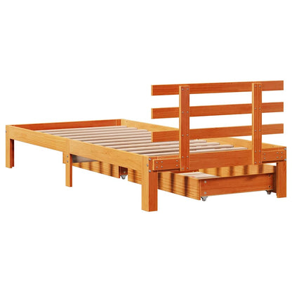 Cadre de lit avec tiroirs sans matelas cire marron 75x190 cm