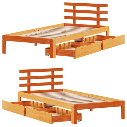 Cadre de lit avec tiroirs sans matelas cire marron 75x190 cm