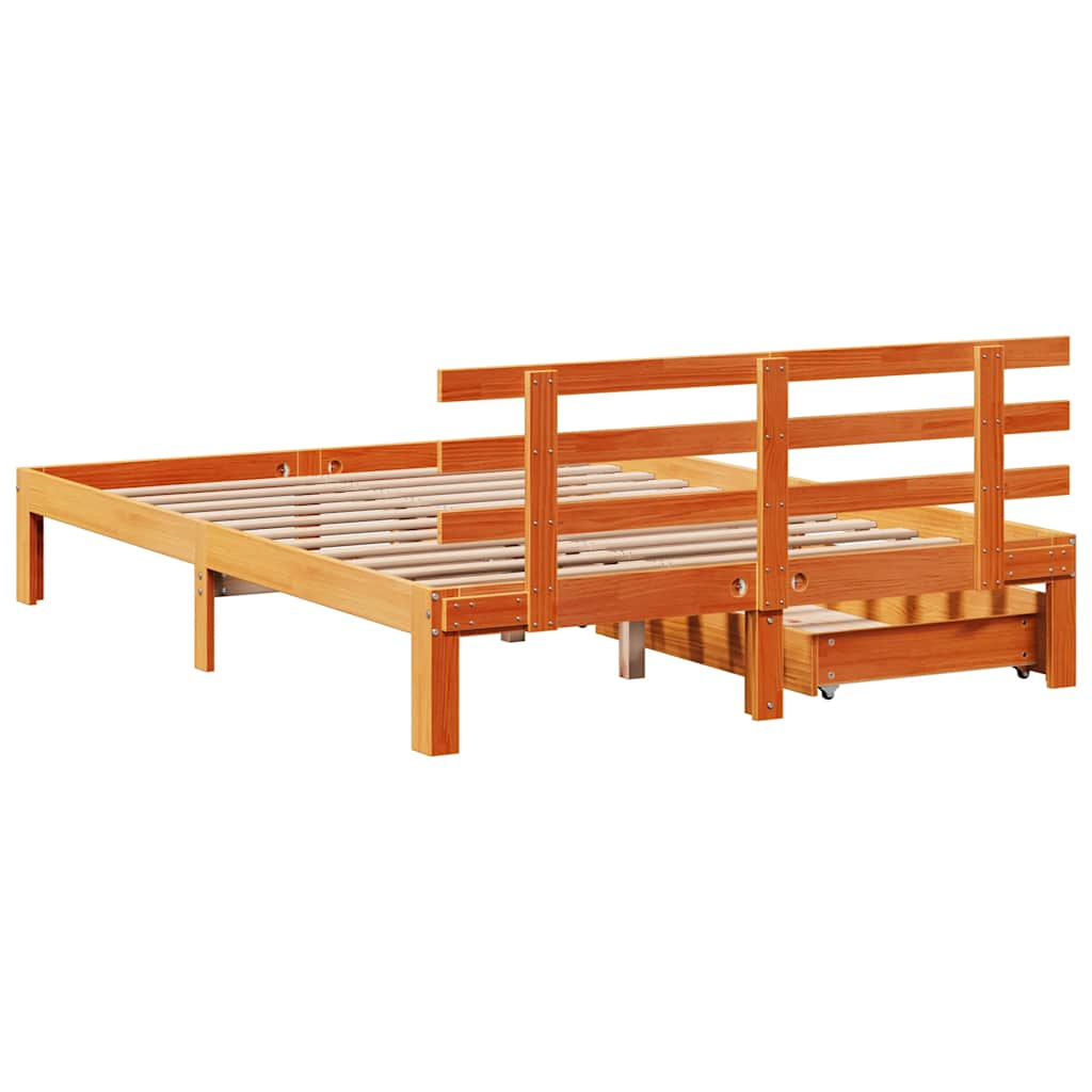 Cadre de lit avec tiroirs sans matelas cire marron 120x190 cm