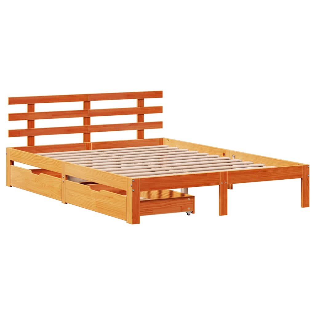 Cadre de lit avec tiroirs sans matelas cire marron 135x190 cm