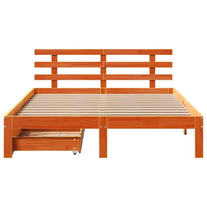 Cadre de lit avec tiroirs sans matelas cire marron 135x190 cm