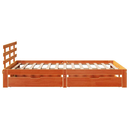 Cadre de lit avec tiroirs sans matelas cire marron 135x190 cm