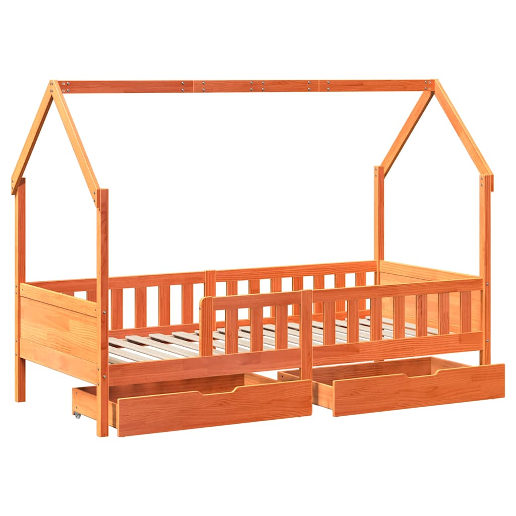 Cadre de lit enfants avec tiroirs sans matelas 90x200 cm bois