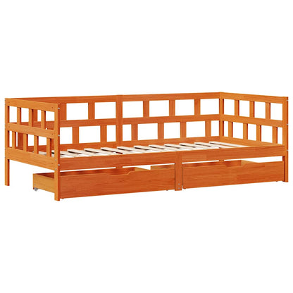 Lit de jour avec tiroirs sans matelas cire marron 90x200cm bois