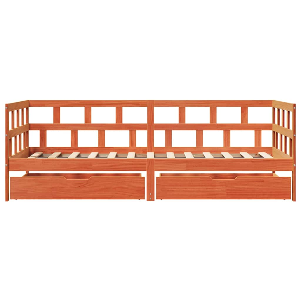 Lit de jour avec tiroirs sans matelas cire marron 90x200cm bois