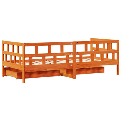 Lit de jour avec tiroirs sans matelas cire marron 90x200cm bois