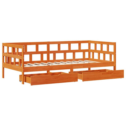 Lit de jour avec tiroirs sans matelas cire marron 90x200cm bois