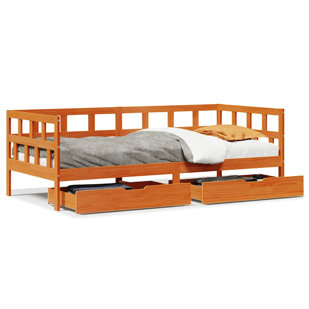 Lit de jour avec tiroirs sans matelas cire marron 80x200cm bois