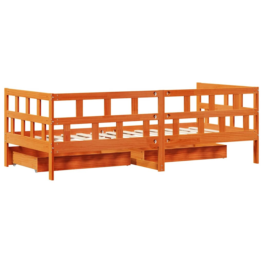 Lit de jour avec tiroirs sans matelas cire marron 80x200cm bois