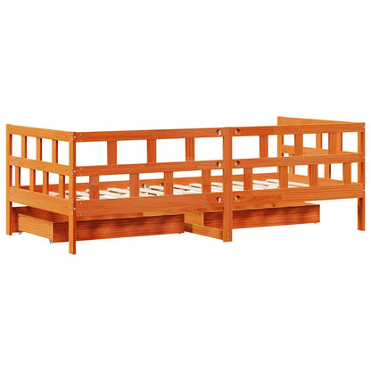 Lit de jour avec tiroirs sans matelas cire marron 90x190cm bois