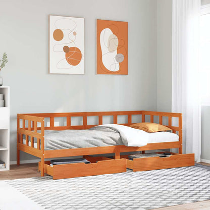 Lit de jour avec tiroirs sans matelas cire marron 90x190cm bois