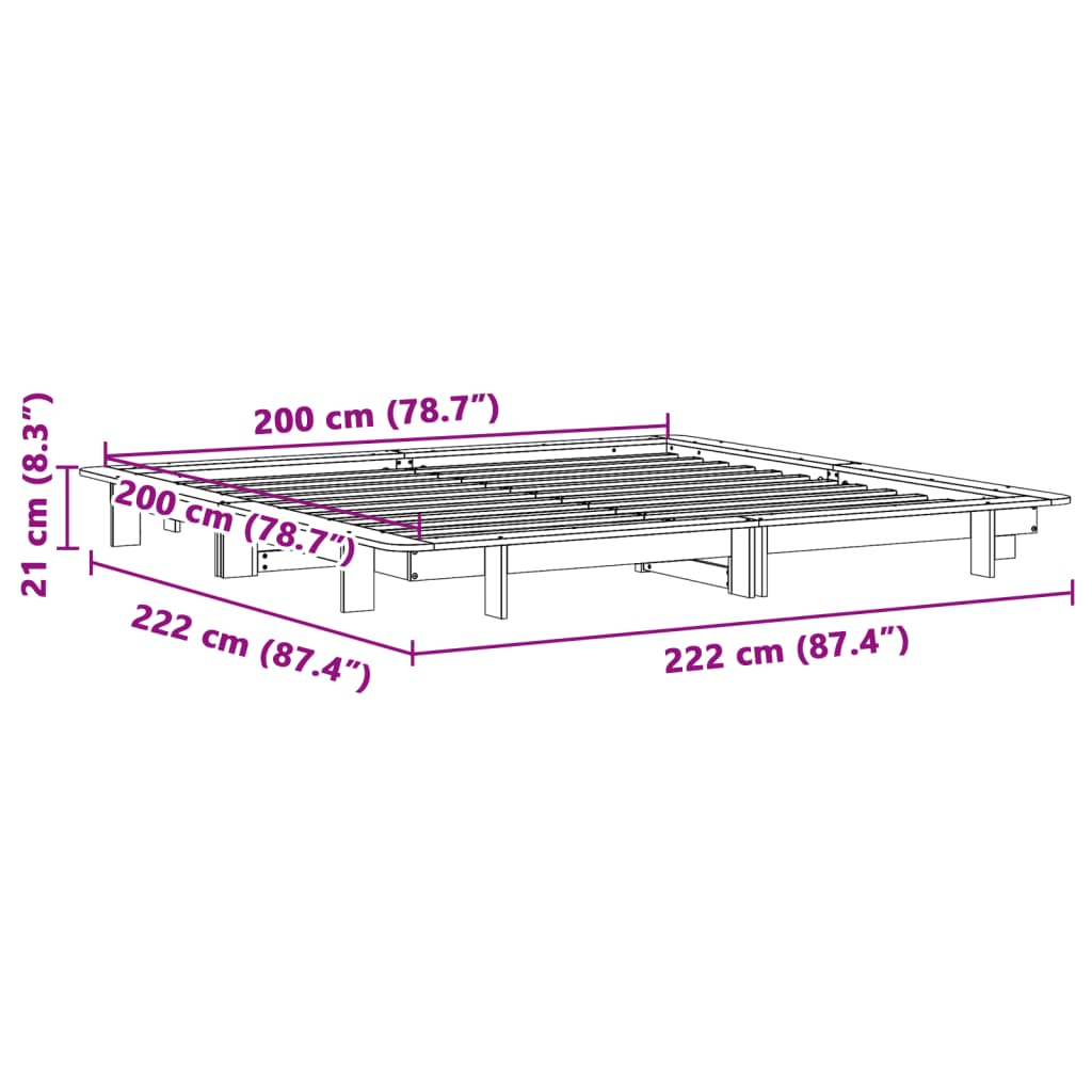 Cadre de lit sans matelas blanc 200x200 cm bois massif de pin