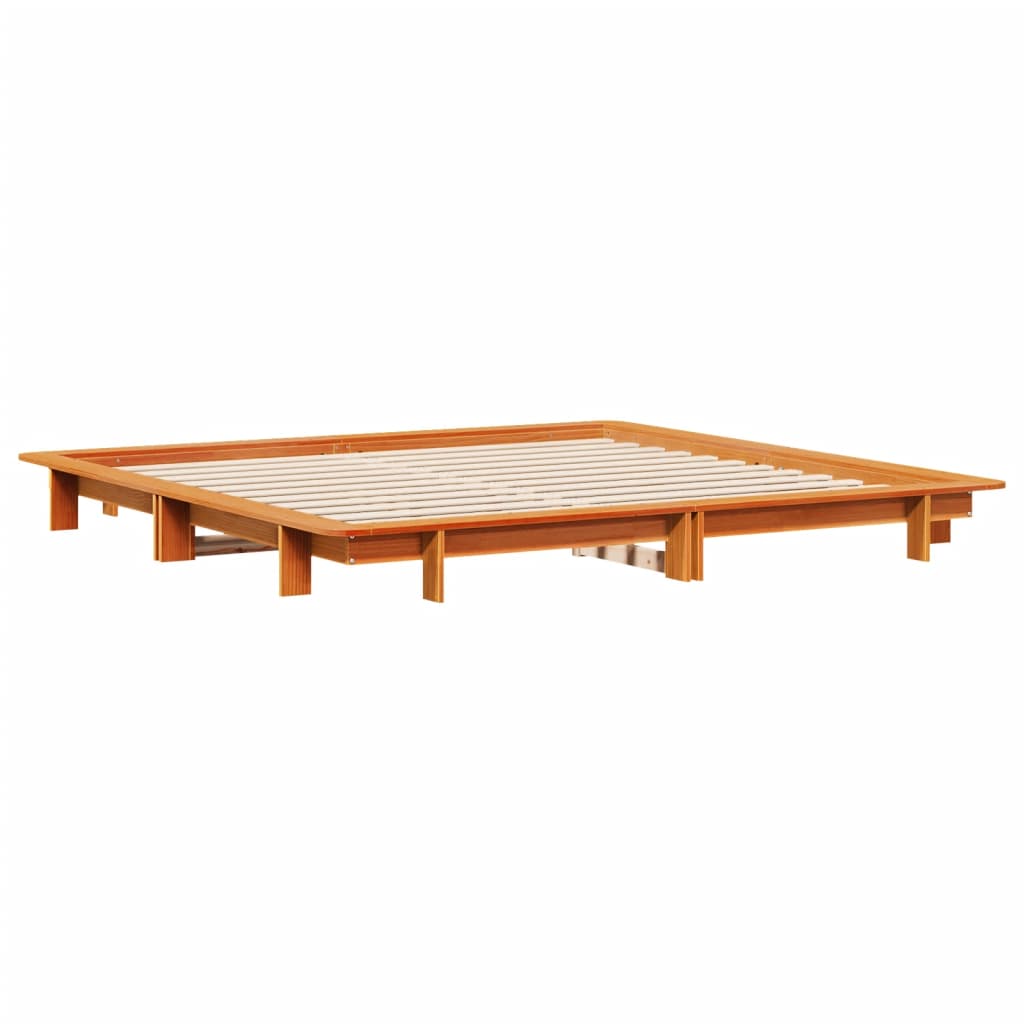 Cadre de lit sans matelas cire marron 200x200cm bois pin massif