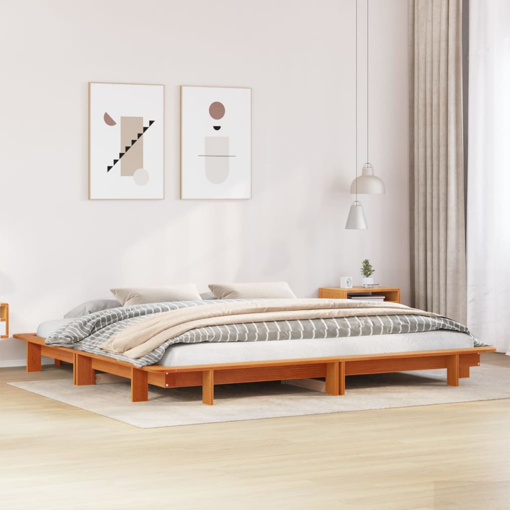 Cadre de lit sans matelas cire marron 200x200cm bois pin massif