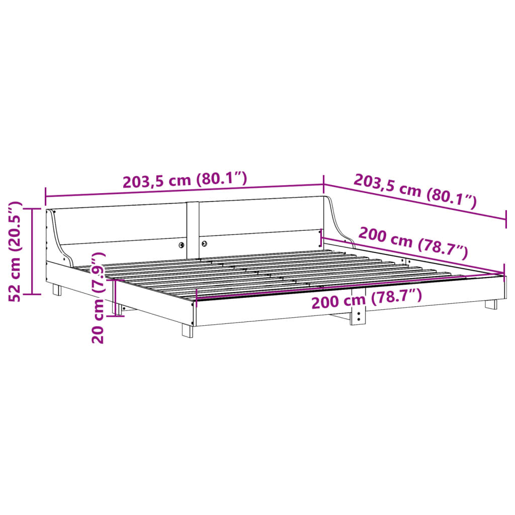 Cadre de lit sans matelas 200x200 cm bois massif de pin