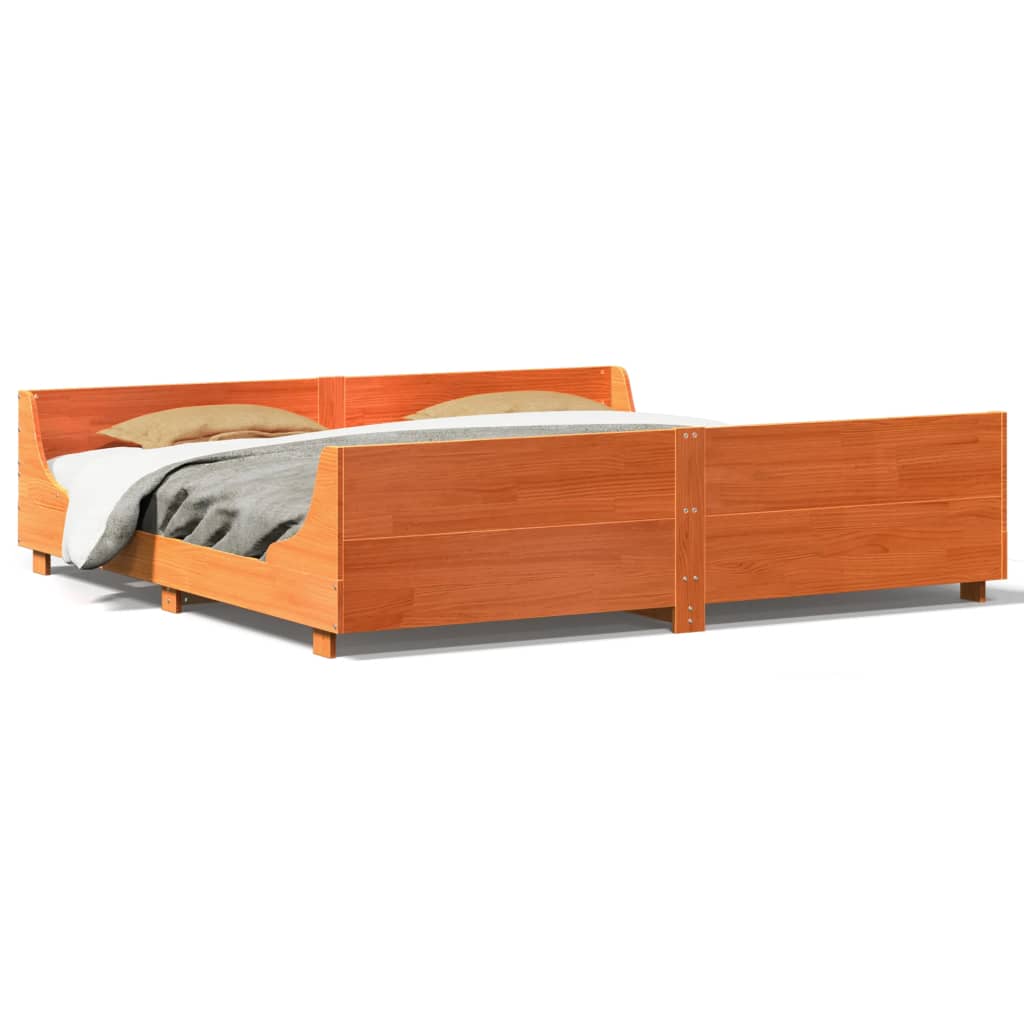 Cadre de lit sans matelas cire marron 200x200cm bois pin massif