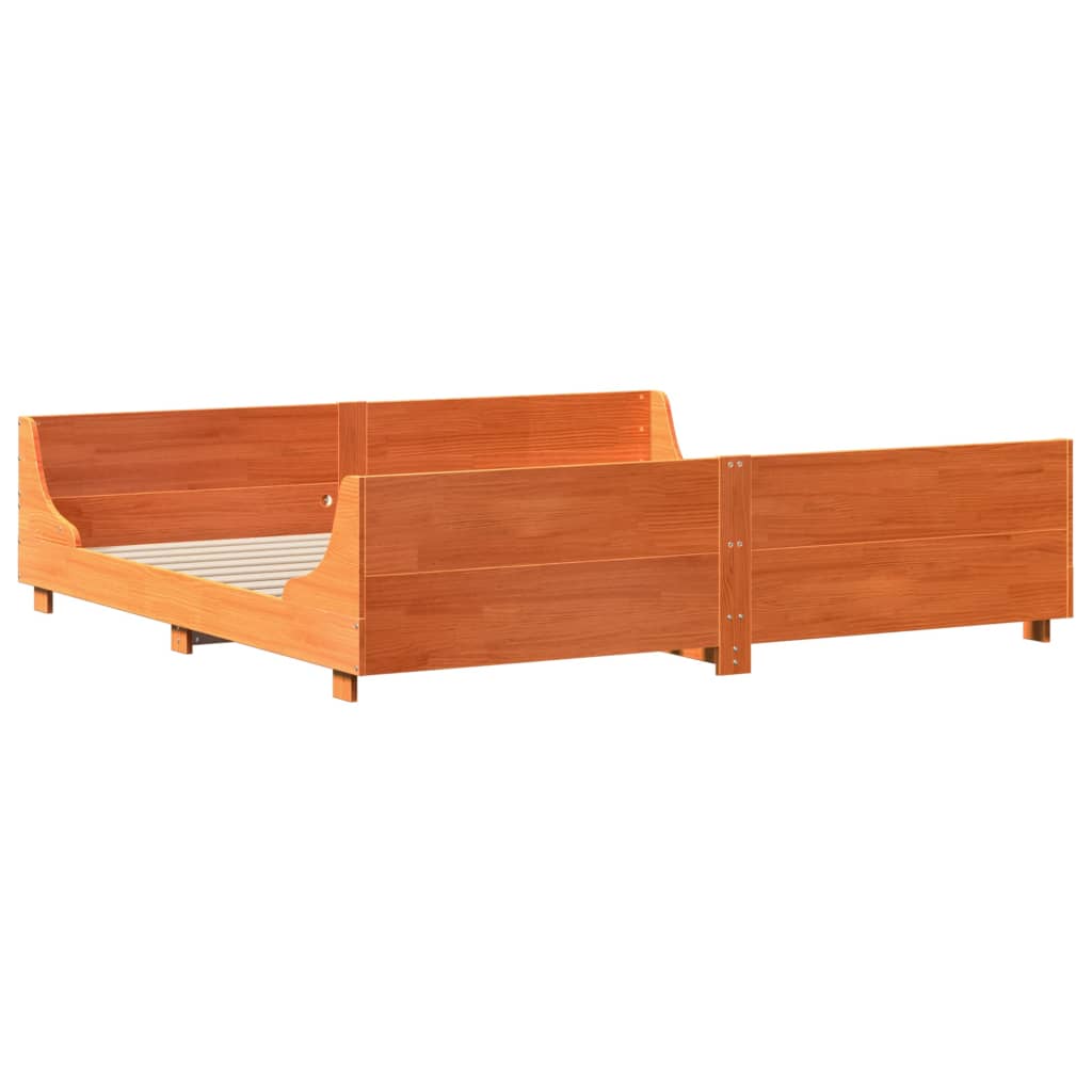 Cadre de lit sans matelas cire marron 200x200cm bois pin massif