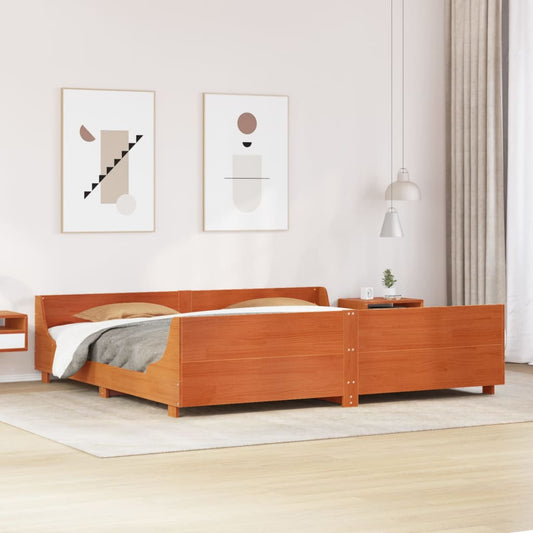 Cadre de lit sans matelas cire marron 200x200cm bois pin massif