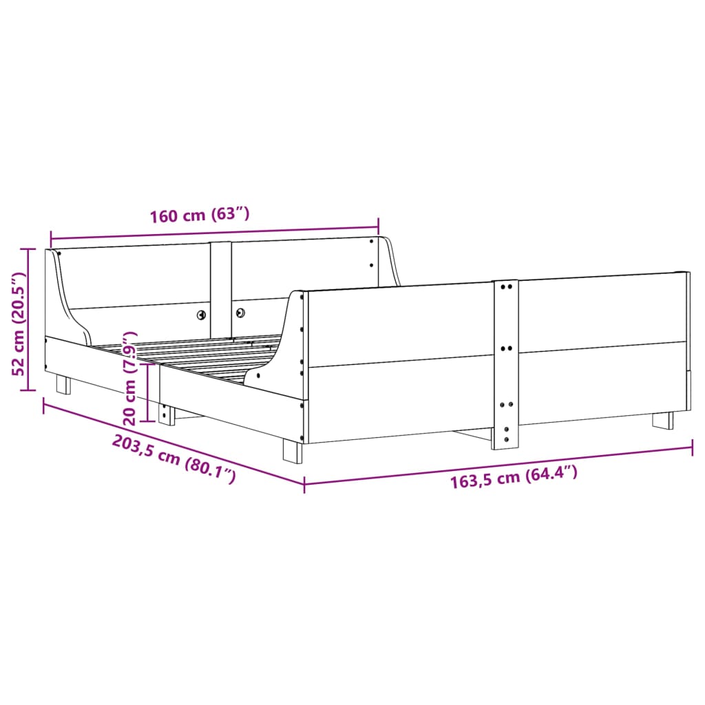 Cadre de lit sans matelas 160x200 cm bois massif de pin