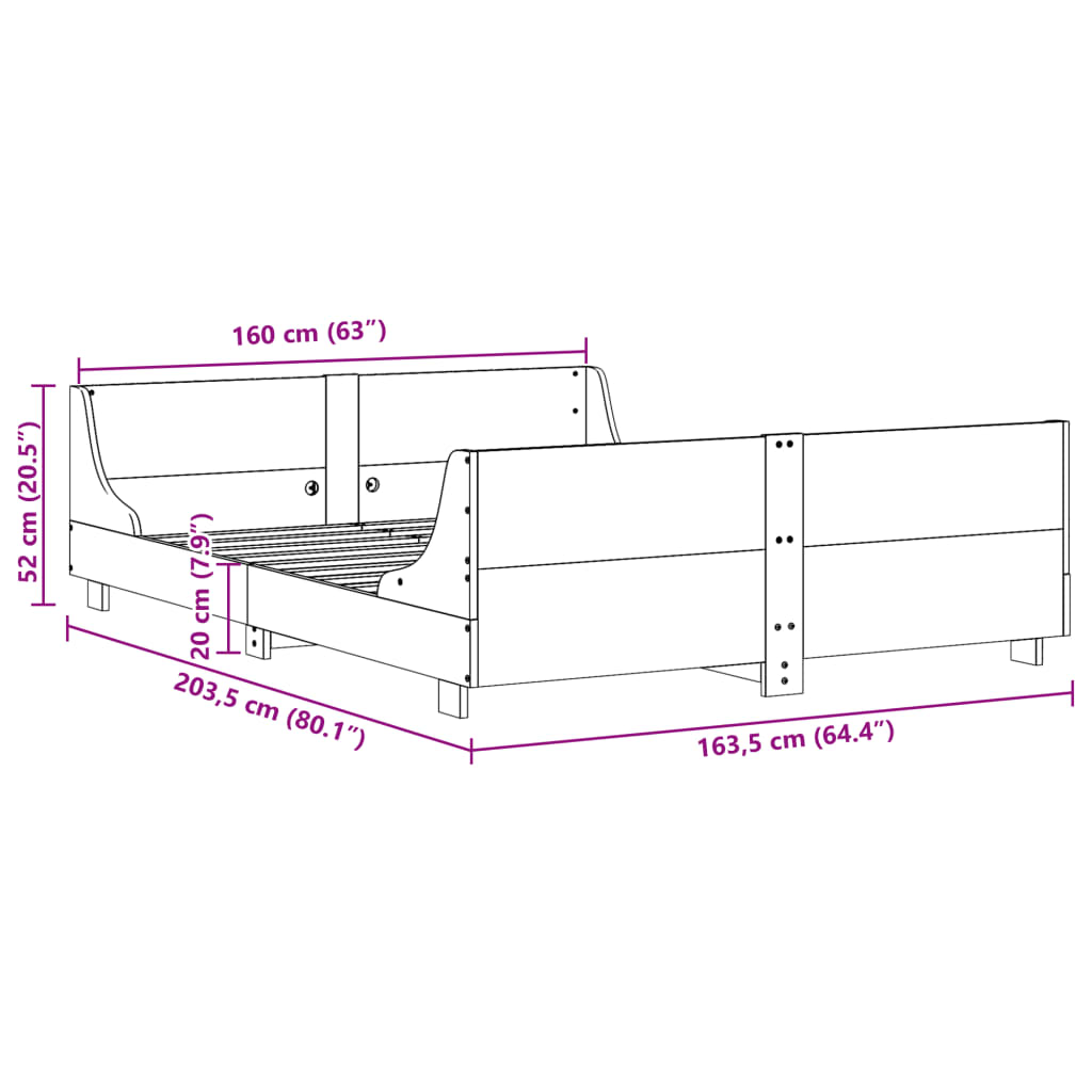 Cadre de lit sans matelas cire marron 160x200cm bois pin massif