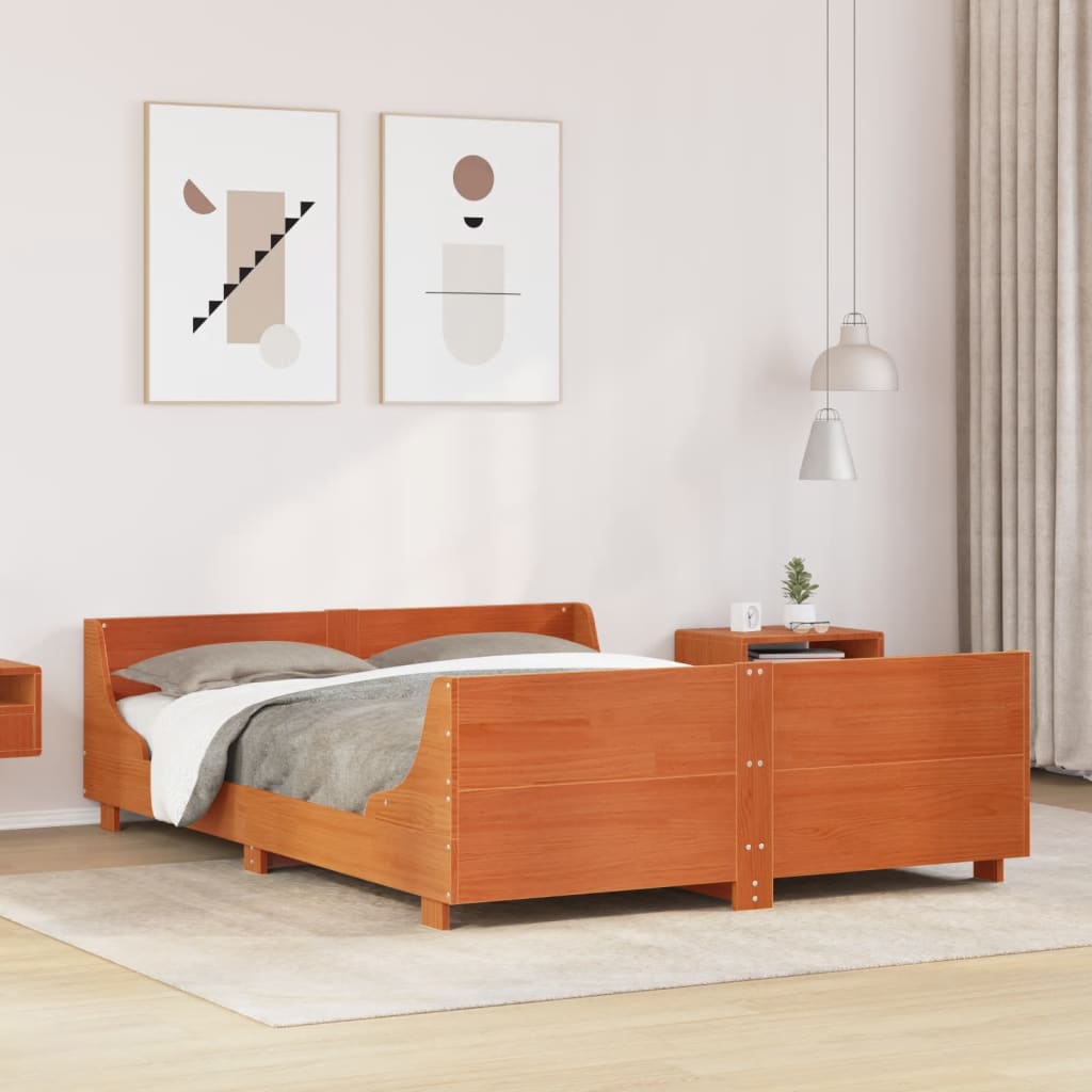 Cadre de lit sans matelas cire marron 160x200cm bois pin massif