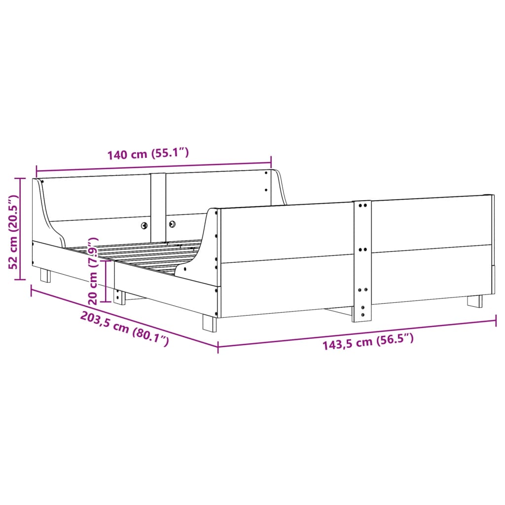 Cadre de lit sans matelas 140x200 cm bois massif de pin