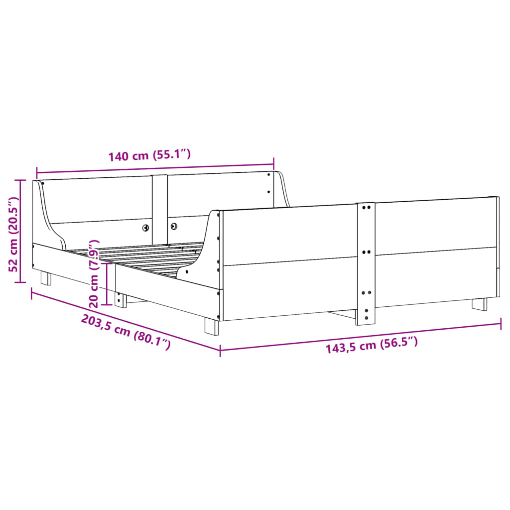 Cadre de lit sans matelas blanc 140x200 cm bois de pin massif