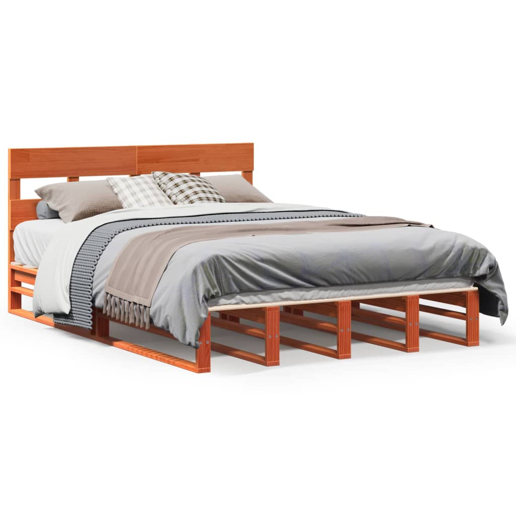 Cadre de lit sans matelas cire marron 120x200cm bois pin massif