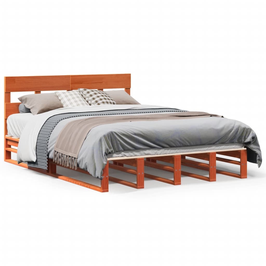 Cadre de lit sans matelas cire marron 140x200cm bois pin massif