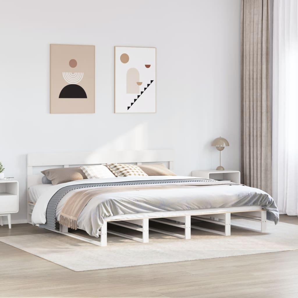 Cadre de lit sans matelas blanc 180x200 cm bois massif de pin