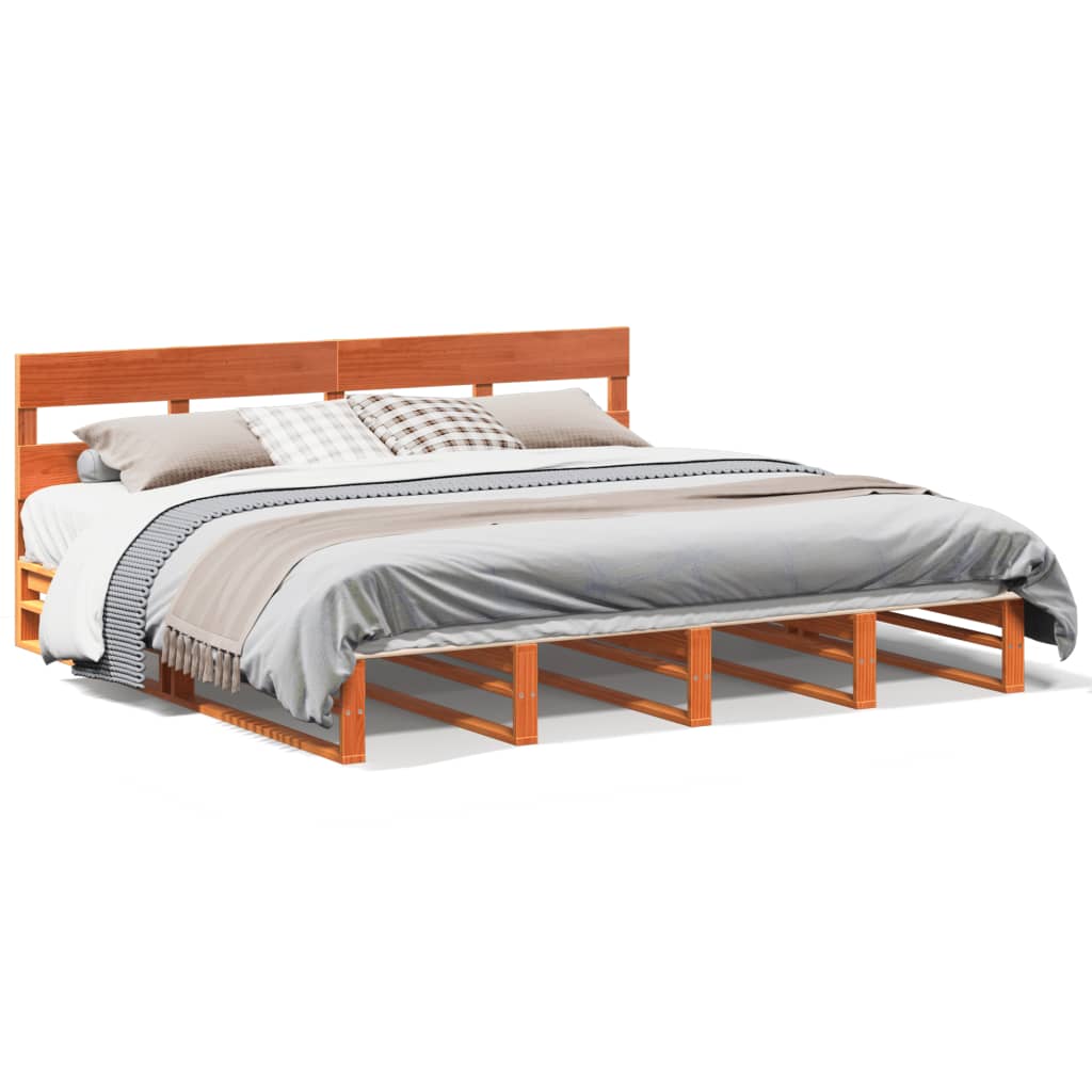 Cadre de lit sans matelas cire marron 180x200cm bois pin massif