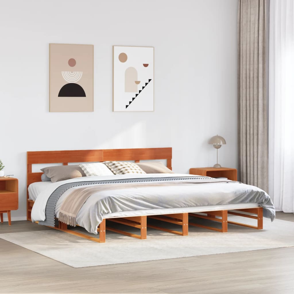 Cadre de lit sans matelas cire marron 180x200cm bois pin massif