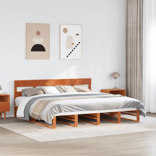 Cadre de lit sans matelas cire marron 200x200cm bois pin massif