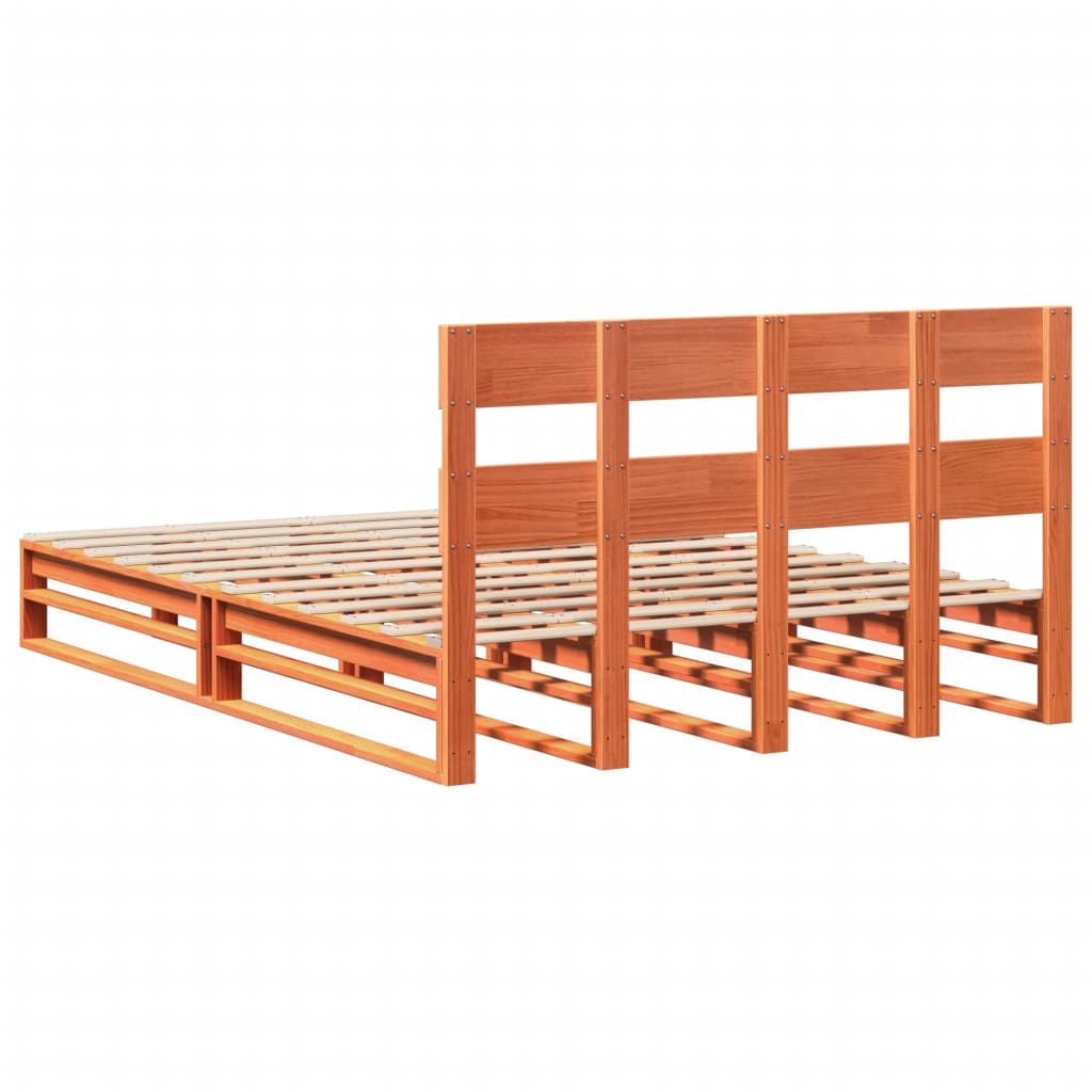 Cadre de lit sans matelas cire marron 135x190cm bois pin massif