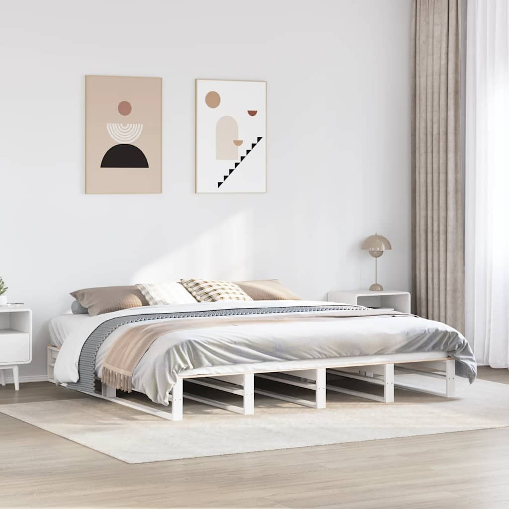 Cadre de lit sans matelas blanc 200x200 cm bois massif de pin