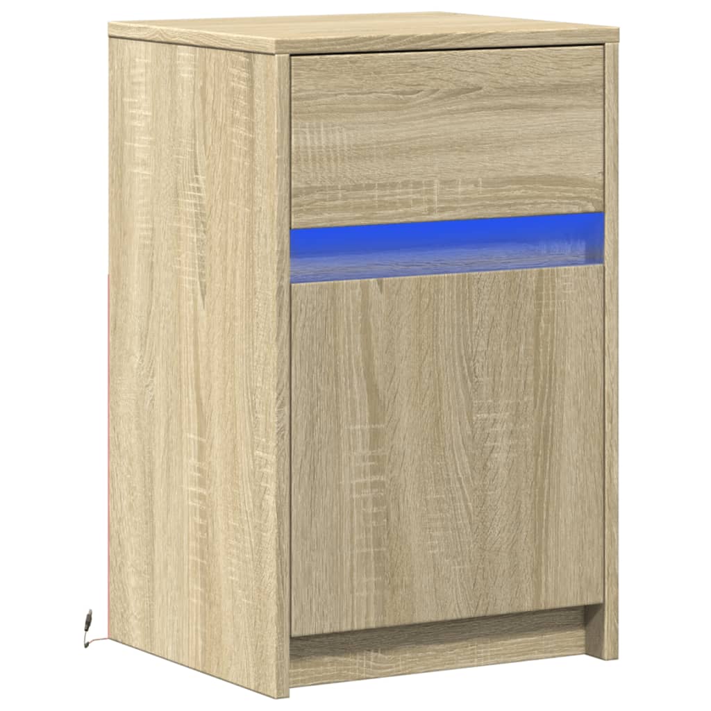 Armoire de chevet avec lumières LED chêne sonoma