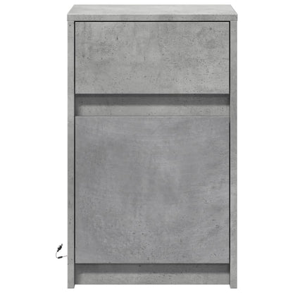 Armoire de chevet et lumières LED gris béton bois d'ingénierie