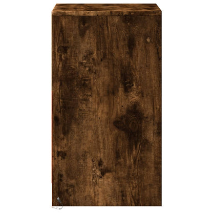 Armoire de chevet et lumières LED chêne fumé bois d'ingénierie