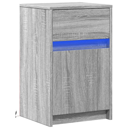 Armoire de chevet et lumières LED sonoma gris bois d'ingénierie