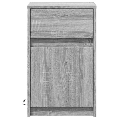 Armoire de chevet et lumières LED sonoma gris bois d'ingénierie